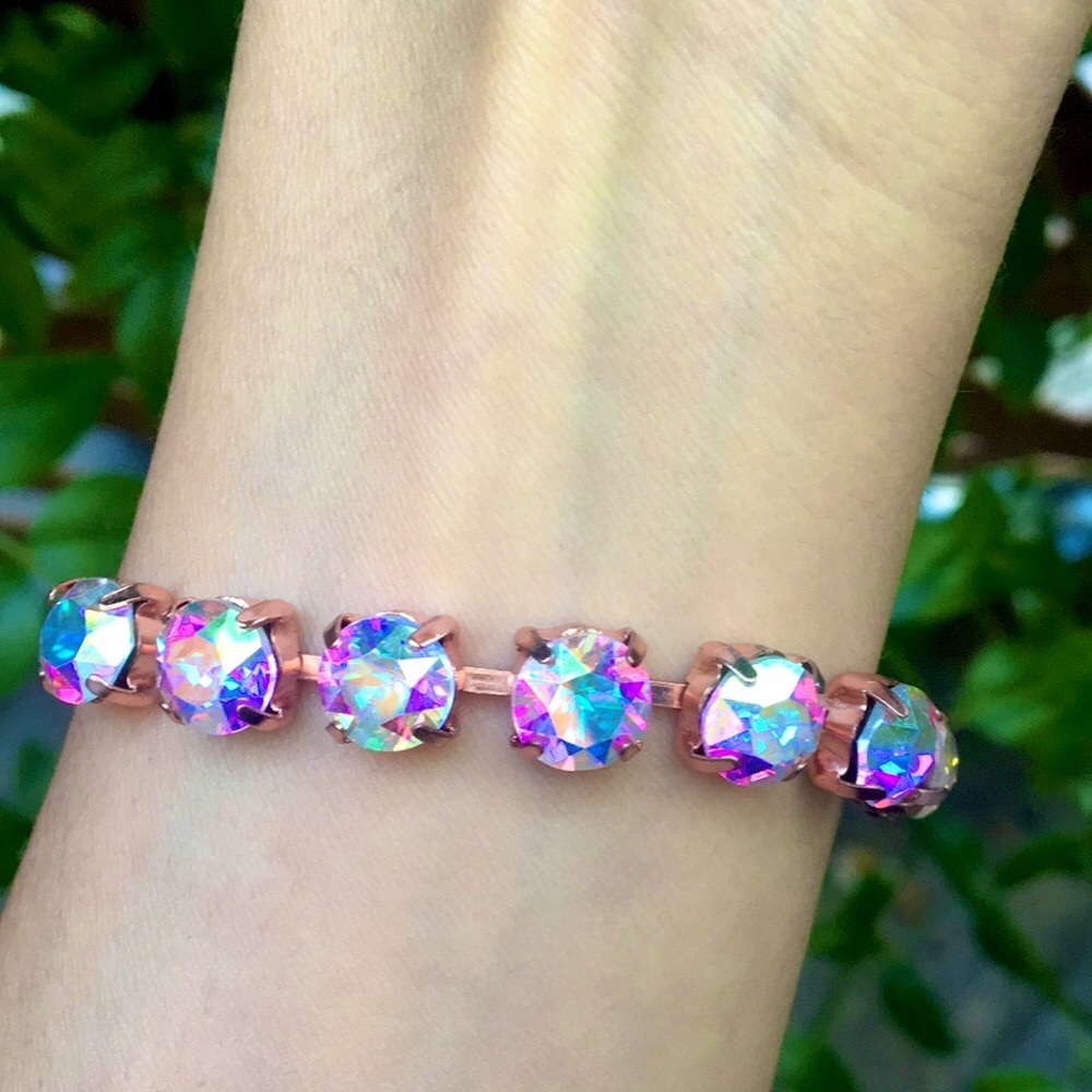 Aurora Borealis Crystal Rolo Rose Gold Bracelet